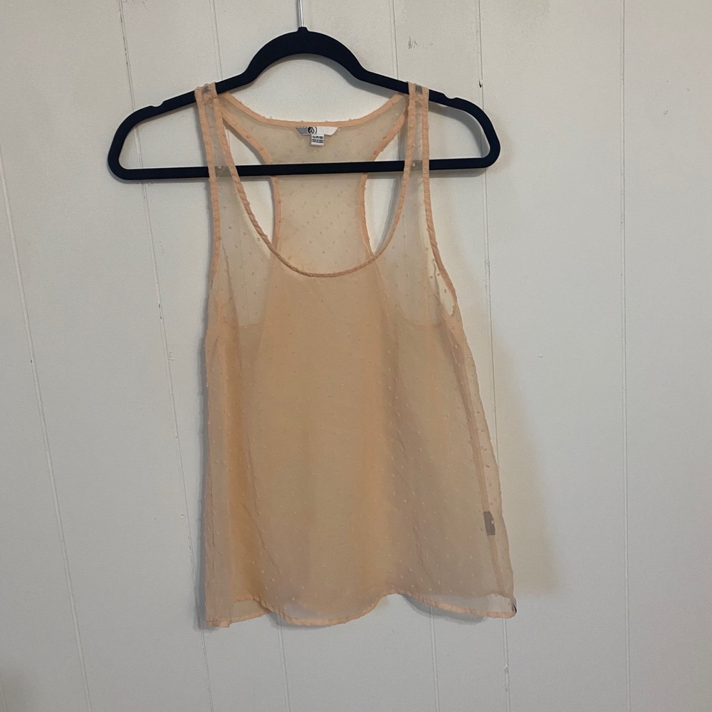 Sheer pink textured polka dot racer back tank